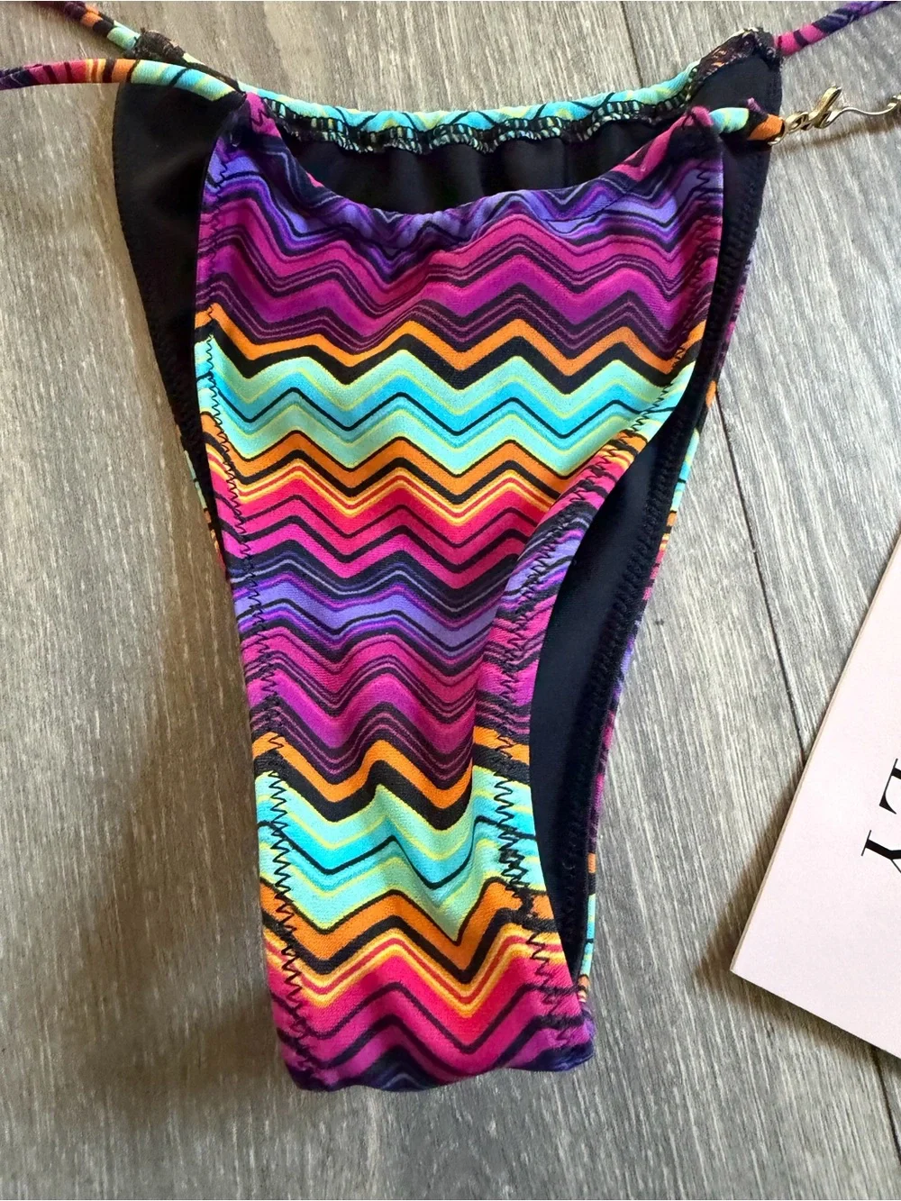 Azure by Oh Polly Swim High Leg Slender Strap Chevron Thong Bikini Bottom XS NWT